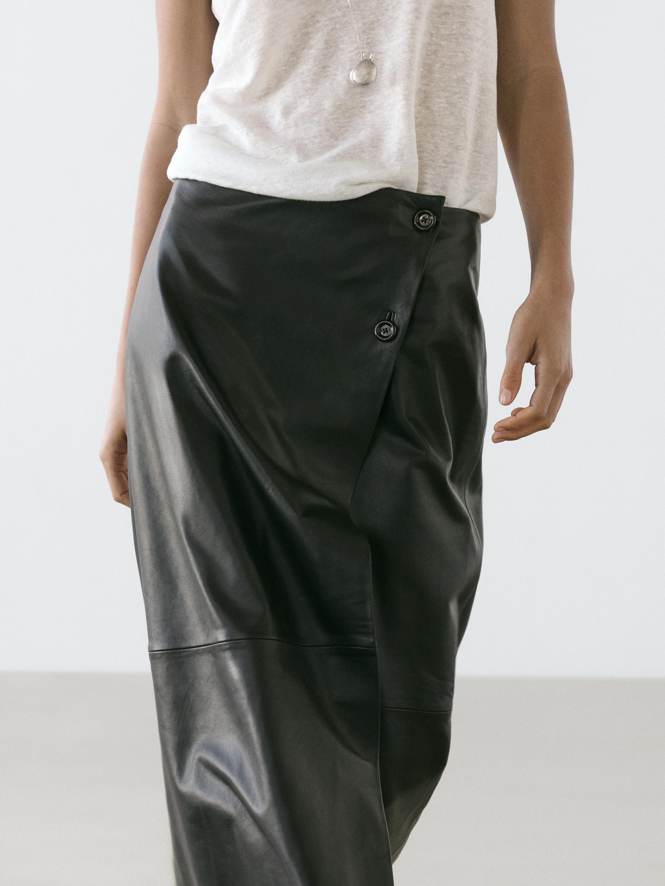 Nappa leather midi skirt with seams